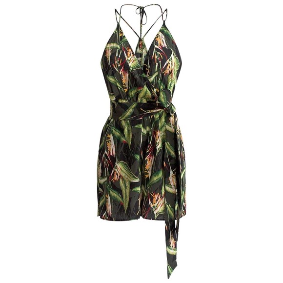 BCBGMAXAZRIA Romper Black Birds of Paradise Tropical Women's Size S ($198) - Picture 3 of 15